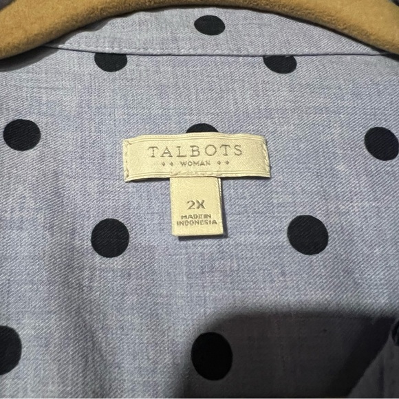 Talbots Button Up Shirt Blue Polka Dots Size 2X - Picture 3 of 8